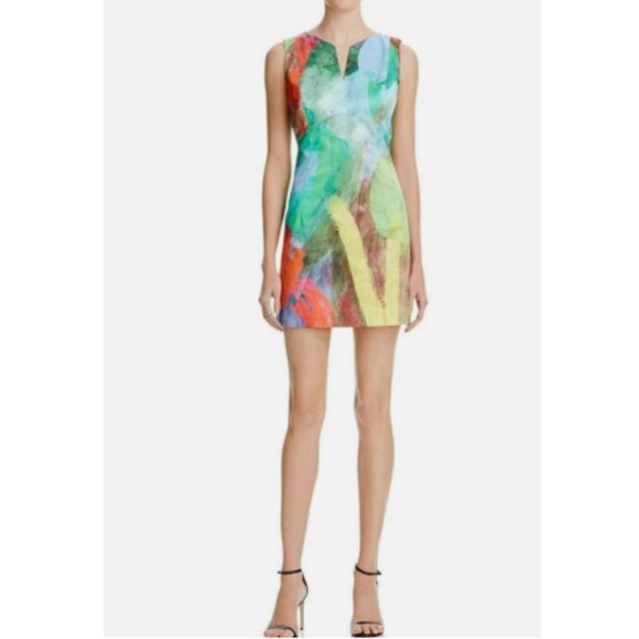 Milly Size 2 Colorful Abstract Silk Sheath Mini Dress - Picture 1 of 3